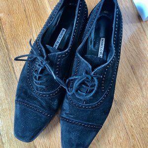 MANOLO BLAHNIK Black Suede Loafers
